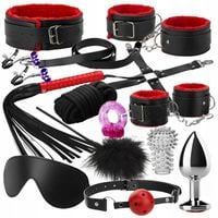 ZESTAW BDSM KAJDANKI BAT KNEBEL KOREK ANALNY RING NAKŁADKA OBROŻA SMYCZ..