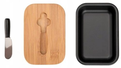 MASELNICZKA POJEMNIK NA MASŁO Z NOŻEM MASELNICA METALOWA CZARNA Z na Arena.pl