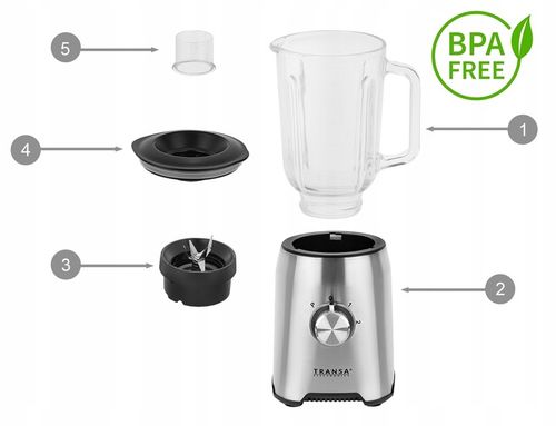 BLENDER KIELICHOWY SZKLANY do owoców i warzyw Kruszy Lód TRANSA 1600W na Arena.pl