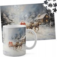 ZESTAW KUBEK + PUZZLE 110EL - ŚWIĄTECZNE WZORY MIKOŁAJ RENIFER PREZENT