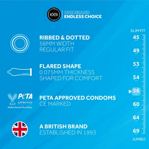 exs ribbed & dotted 3w1 144 szt. prezerwatywy strukturalne 56 mm na Arena.pl