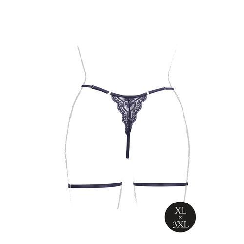 Marie - Lace Thong With Garter , Adjustable Sliders And Golden Details - na Arena.pl
