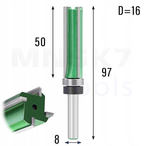 Frez prosty do drewna 4P | trzpień 8 mm | fi 16 x 50 | VHM | z łożyskiem na Arena.pl