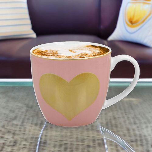 KUBEK RÓŻOWY SERCE DUŻY 460ML Z UCHEM UNIWERSALNY PORCELANA DO KAWY HERBATY na Arena.pl
