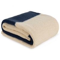 Miękki koc o strukrurze pledu Milaline 130X170 beżowy+granatowy