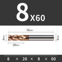 Frez TiSiN 4 ostrza Z-4 do stali nierdzewnej do 55HRC Rozmiar: Ø8x20x8Dx60L