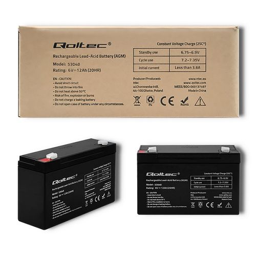 Qoltec Akumulator AGM | 6V | 12Ah | max. 180A na Arena.pl