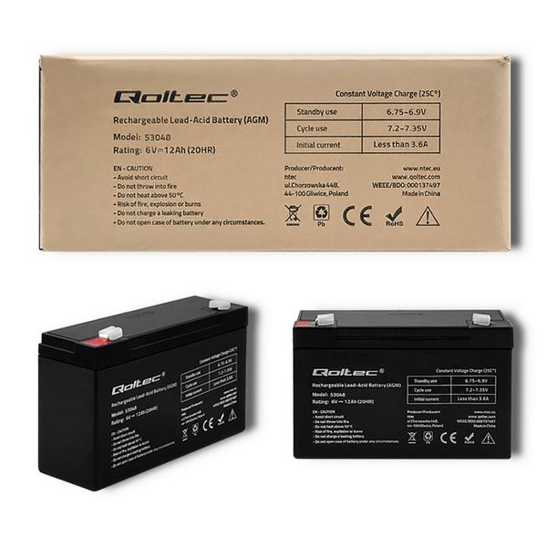 Qoltec Akumulator AGM | 6V | 12Ah | max. 180A zdjęcie 6