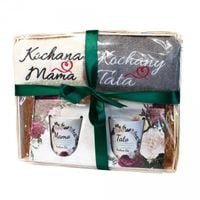 zest. 2 ręczników +2 kubków  mamo kocham cię / tato kocham cię