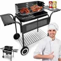 GRILL OGRODOWY Węglowy Na Brykiet SOLIDNY Metalowy Z Półkami