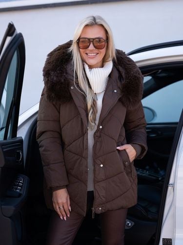 LEXI Klasyczna Luźna KURTKA Damska Pikowana Kaptur Z Futerkiem na Arena.pl