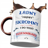 Kubek Bordowy Dla Dziennikarza Ładny Mądry Skromny Z Nadrukiem Ze Zdjęciem