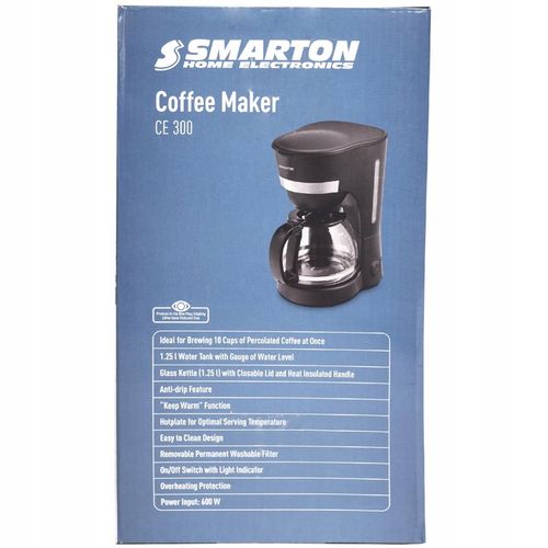 Ekspres do Kawy Przelewowy Smarton CE 300 1,25 Litra 600W Czarny na Arena.pl