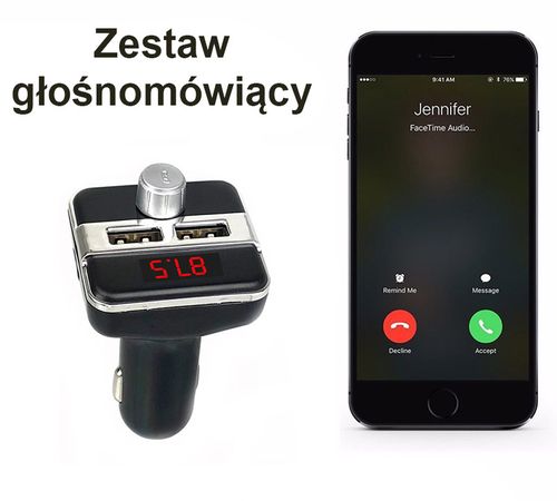 Transmiter FM BLUETOOTH 2xUSB MP3 ŁADOWARKA LCD na Arena.pl