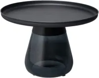 STOLIK KAWOWY OKRĄGŁY  BLAT STAL CZARNA I SZKŁO PRZYDYMIONE 60/43 CM