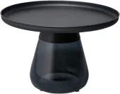 STOLIK KAWOWY OKRĄGŁY  BLAT STAL CZARNA I SZKŁO PRZYDYMIONE 60/43 CM