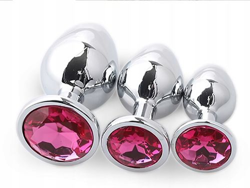 Zestaw 3 Metalowych Korków Analnych z Różowym Kryształem – Rozmiary S, M, L na Arena.pl