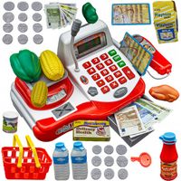 SUPERMARKET SKLEP Kasa Fiskalna Produkty Skaner Koszyk Mikrofon Waga Monety