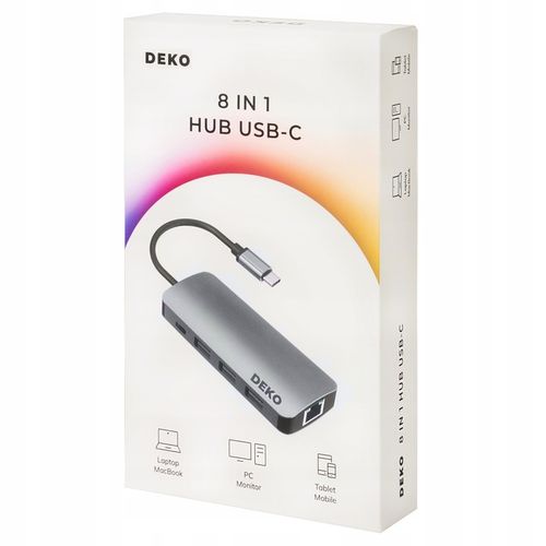 Hub Usb C 8w1 Stacja Dokująca 100W HDMI 4K 60Hz 3xUSB LAN SD DEKO BUSINESS na Arena.pl