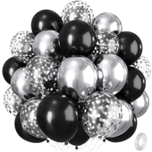 Balony Lateksowe Zestaw 35 szt Czarne Srebrne z Konfetti Urodziny 30 cm