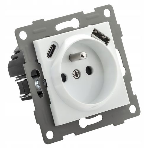 Gniazdko pojedyncze SZKLANE 230V KONTAKT z BOLCEM uziemieniem BIAŁE + USB C na Arena.pl