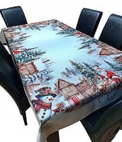 BIAŁY OBRUS ŚWIĄTECZNY 130X180 BOŻE NARODZENIE PLAMOODPORNY MIKOŁAJ RENIFER
