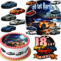 ZESTAW OPŁATEK NA TORT 20CM + 16 POSTACI - SUPER AUTA + IMIĘ 15CM 18CM
