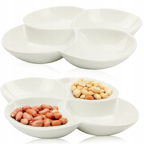 PÓŁMISEK OKRĄGŁY CZTERODZIELNY 21CM PORCELANOWY BIAŁY NA PRZEKĄSKI SOSY na Arena.pl