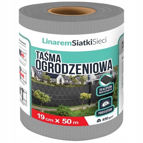 TAŚMA OGRODZENIOWA 19cmx50m +UV OSŁONA NA OGRODZENIA PANELOWE PŁOT SZARA na Arena.pl
