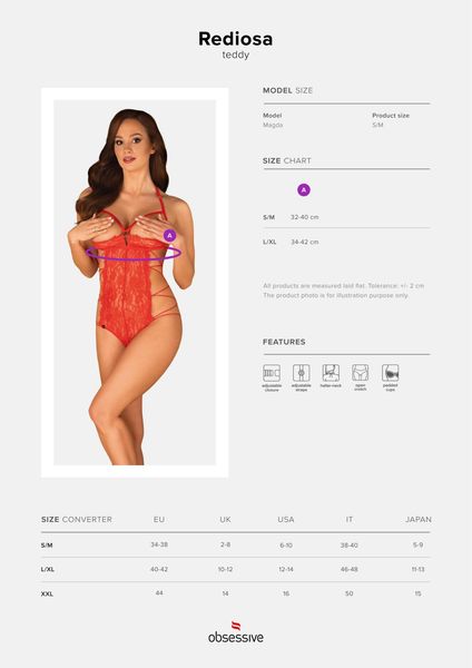 Rediosa body otwarte czerwone - Obsessive L/XL zdjęcie 5