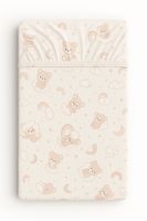 Prześcieradło bawełniane z gumką do łóżeczka 120x60 cm - beżowy miś z tęczą
