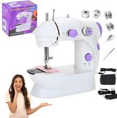 MINI MASZYNA DO SZYCIA PRZENOŚNA PODŚWIETLENIE AKCESORIA 2 TRYBY NICI IGŁY