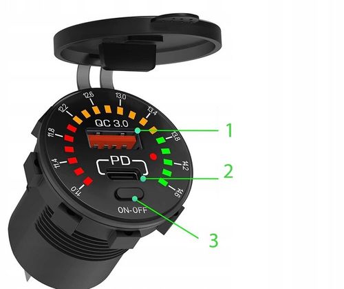 WOLTOMIERZ SAMOCHODOWY ŁADOWARKA USB QUICK CHARGE 3.0 USB USB-C 5V 3A na Arena.pl