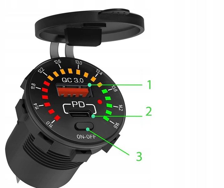 WOLTOMIERZ SAMOCHODOWY ŁADOWARKA USB QUICK CHARGE 3.0 USB USB-C 5V 3A zdjęcie 13