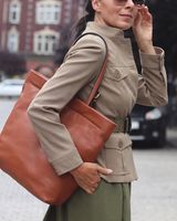 Torebka shopperka premium z miękkiej skóry cielęcej MARCO MAZZINI brązowa camel