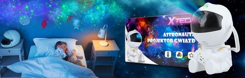 PROJEKTOR GWIAZD ASTRONAUTA SIEDZĄCY LAMPKA NOCNA DLA DZIECI XTECH BIAŁY na Arena.pl