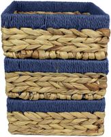 Zestaw 3 Koszyków z Hiacyntu Wodnego 22cm Naturalne z Niebieskimi Brzegami