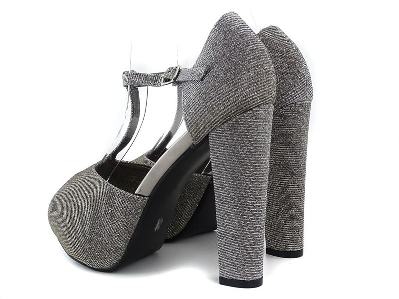 Srebrne sandały na platformie słupku z paskiem 36 zdjęcie 4