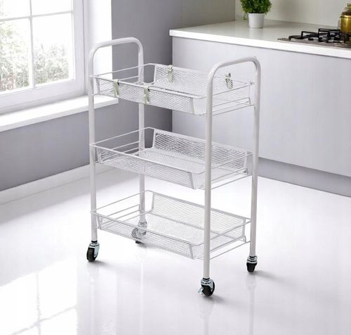 Metalowy wózek wielofunkcyjny 3-poziomowy z kółkami biały regał szafka na Arena.pl