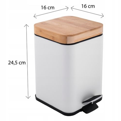 KOSZ NA ŚMIECI ŁAZIENKOWY 3L BIAŁY BAMBUS METAL do WC łazienki kwadratowy na Arena.pl