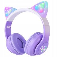 BEZPRZEWODOWE SŁUCHAWKI DLA DZIECI ŚWIECĄCE USZY KOTA I NAUSZNIKI SLUCHAWKI