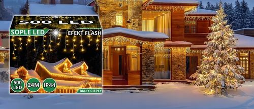 SOPLE LED 500 LAMPKI CIEPŁE WISZĄCE 24M ZEWNĘTRZNE WEWNĘTRZNE EFEKT FLASH na Arena.pl