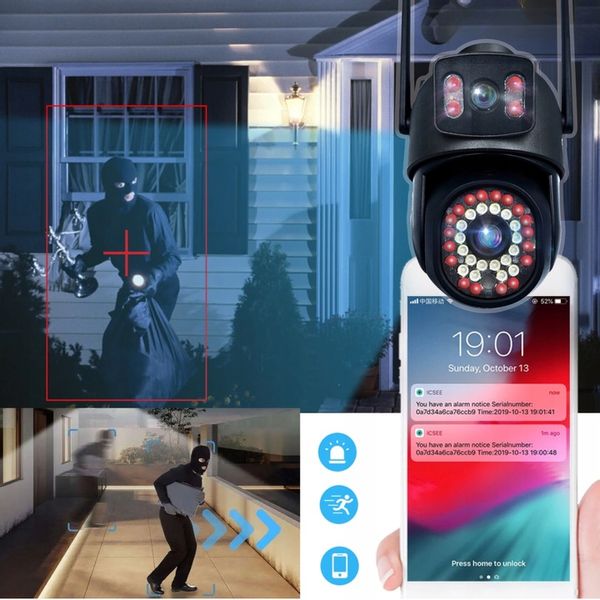 PODWÓJNA KAMERA WIFI IP ZEWNĘTRZNA OBROTOWA ŚLEDZENIE 2X3MPX DOŚWIETLENIE zdjęcie 3