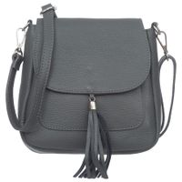 VERA PELLE torebka skórzana listonoszka na ramię z klapą V657 c.szara