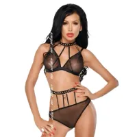 me-seduce dotty dwuczęściowy zestaw bielizny czarny s/m
