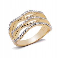 Złota Szeroka Obrączka Srebrna z Cyrkoniami