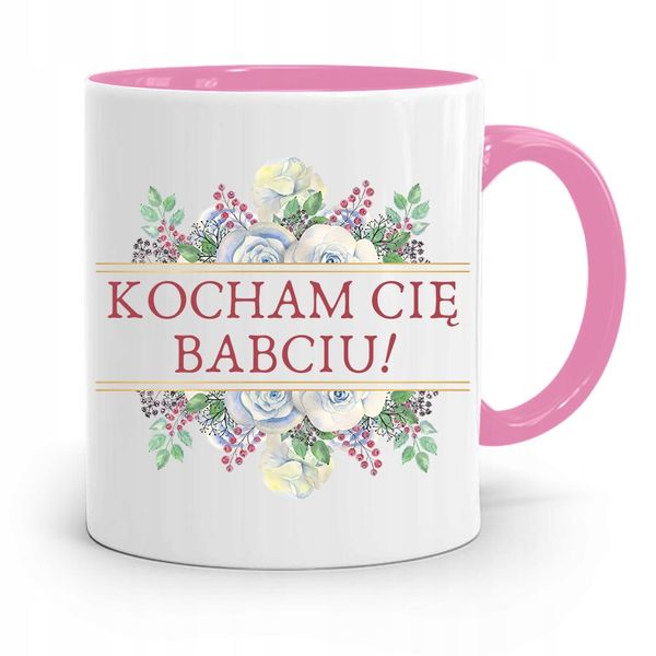 Kubek Różowy Dla Babci Kocham Cię Babciu Z Nadrukiem Ze Zdjęciem zdjęcie 1