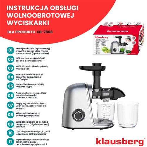 sokowirówka wyciskarka wolnoobrotowa klausberg kb-7868 na Arena.pl