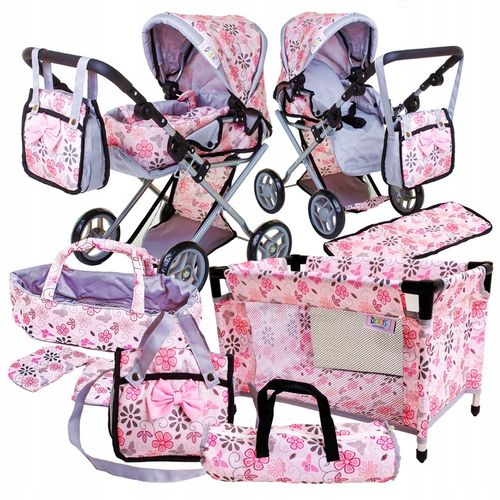 WÓZEK DLA LALEK głeboki spacerowy gondola 3w1 + ŁÓŻECZKO DLA LALKI ZESTAW na Arena.pl