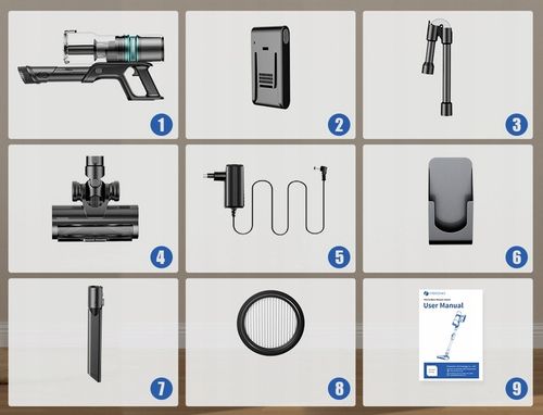 Odkurzacz bezprzewodowy PROSCENIC P16 45000Pa 550W światło LED zginana rura na Arena.pl